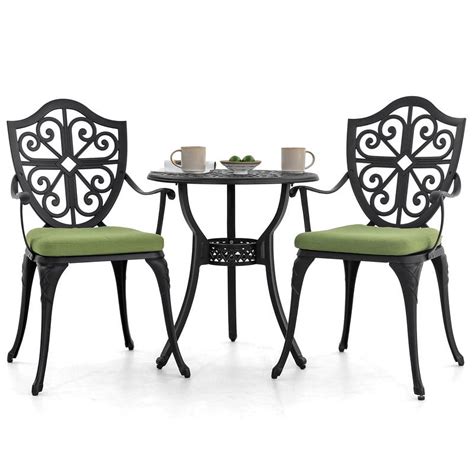 Nuu Garden 3 Piece Outdoor Bistro Set, Cast Aluminum Black Chairs ...