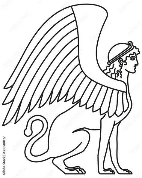 Sphinx, line art style vector illustration, a Demon of Esoteric Wisdom ...