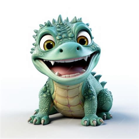 Premium Photo | Cute Baby Alligator 3d Stock Photo With Pixar Style On White Background