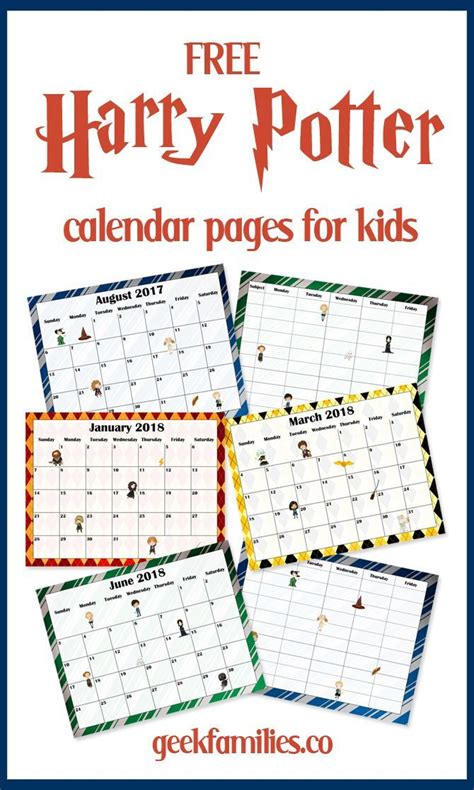 Printable Harry Potter Calendar - Printable Word Searches