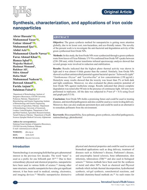 (PDF) Synthesis, characterization, and applications of iron oxide ...