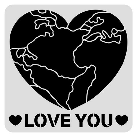 Heart Stencil for Painting Square World Map Stencils Reusable Paint Stencil for Painting on Wall ...