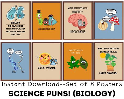 Biology Puns set of 8 Printable Posters, Funny Science Posters, Science Classroom Decor, Middle ...