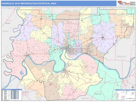 Evansville, IN Metro Area Wall Map Color Cast Style by MarketMAPS ...