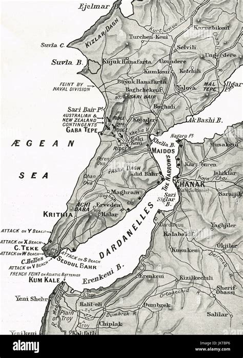 Map of Dardanelles & Gallipoli peninsula, Dardanelles campaign, 1915 Stock Photo - Alamy