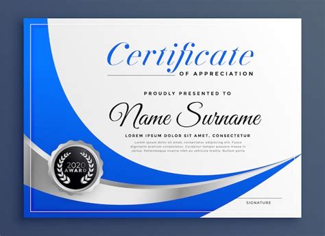 Free Vector | Stylish blue certificate template with wavy shape