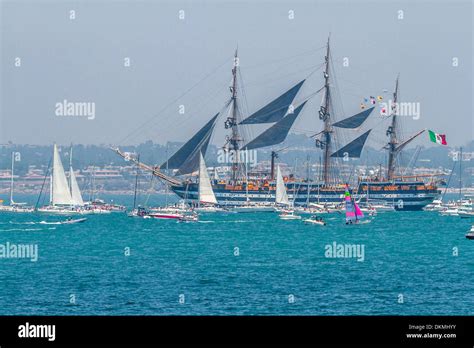 Italian Navy Ship, Amerigo Vespucci setting sail on the Tall ship races 2012 Stock Photo - Alamy