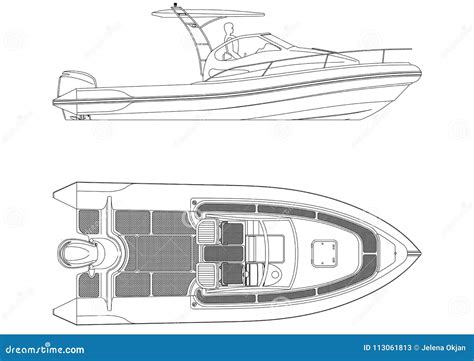 Boat blueprint - isolated stock illustration. Illustration of outline - 113061813