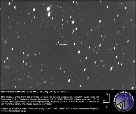 Near-Earth Asteroid 2023 NT1 extremely close encounter: a image - 15 ...