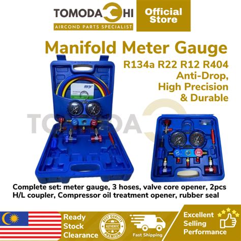 TOMODACHI Manifold Meter Gauge Aircon R134a R404 R22 R12 | Gas Meter Aircond r32 | Gas Meter r22 ...