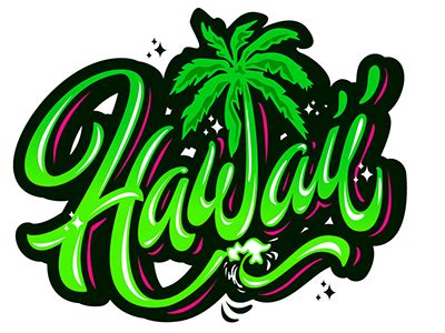 Neon Hawaii Graffiti Lettering with Palm Tree