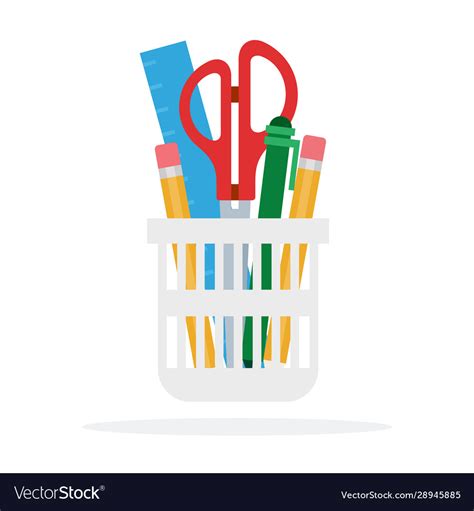 Stationery items in a glass Royalty Free Vector Image