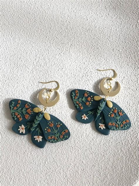 Butterfly Earrings Folk Flowers Polymer Clay Earrings | Etsy Diy Earrings Polymer Clay, Polymer ...