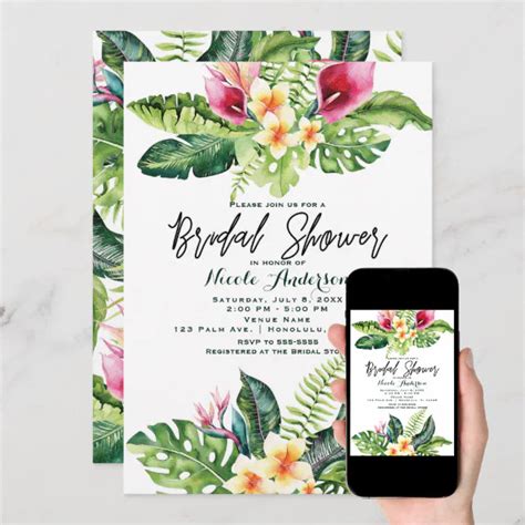 Tropical Flowers & Leaves Floral Bridal Shower Invitation | Zazzle