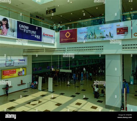 Yangon, Myanmar - Feb 27, 2016. Departure Terminal of Yangon International Airport. The airport ...