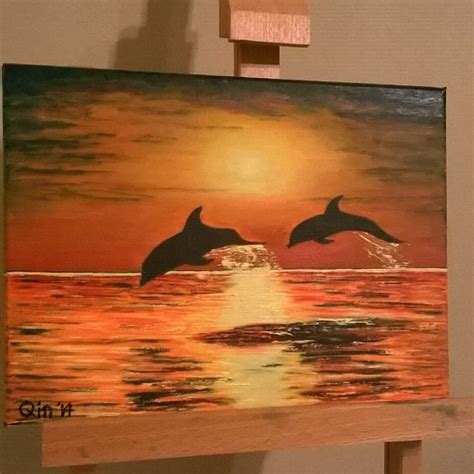 Dolphins At Sunset Oil on Canvas 9x12 by SharonQin on DeviantArt