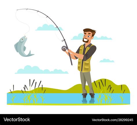 Fisherman catching fish on hook Royalty Free Vector Image