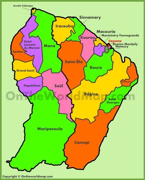 Administrative map of French Guiana | French guiana, Map, Ecuador map