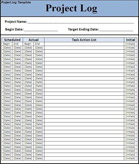 Project Log Template | Word template, Templates printable free, Templates