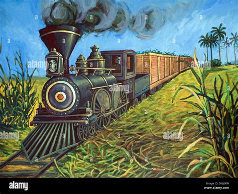 UNSIGNED CONTEMPORARY PAINTING SHOWING THE STEAM TRAIN TRANSPORTING ...