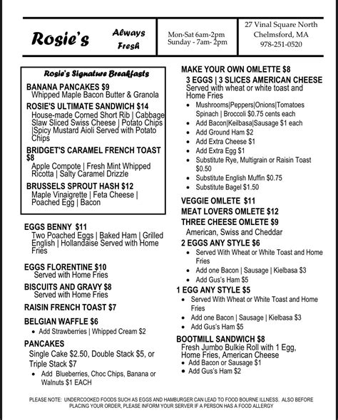 Rosie's Diner | Menu