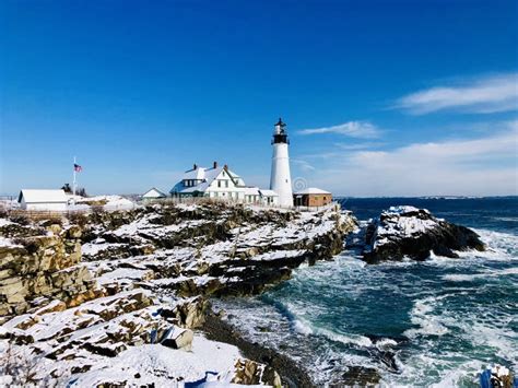 Portland Head Light Winter View after Snow Stock Image - Image of background, england: 140162163