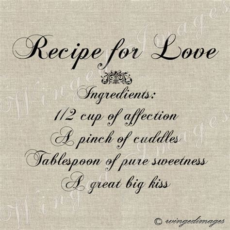 Recipe for Love Instant Download Digital Image No.46 Iron-on Transfer to Fabric burlap, Linen ...