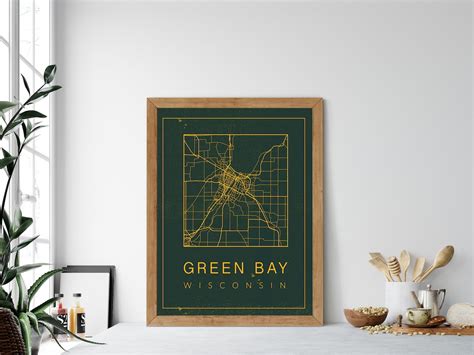 Green Bay Map Green Bay Packers Map of Green Bay Wisconsin | Etsy