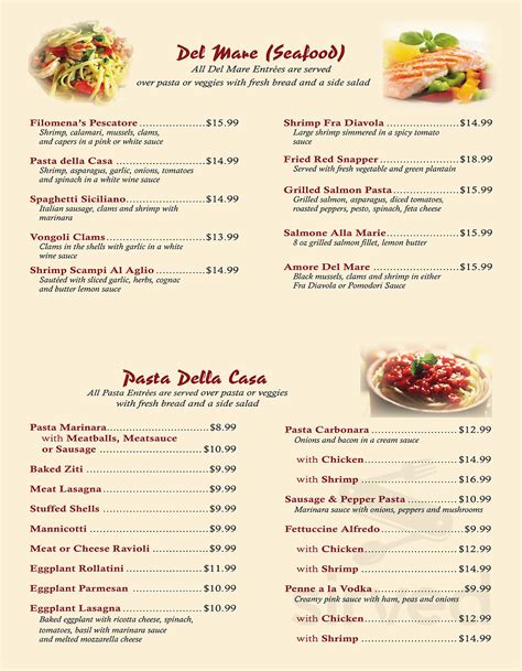 Filomena's Pizzeria & Ristorante menu in Lake Mary, Florida