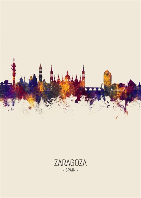 'Zaragoza Spain Skyline' Poster, picture, metal print, paint by Michael Tompsett | Displate ...