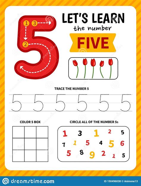 Illustration about Kids learning material. Worksheet for learning numbers. Number 5 ...