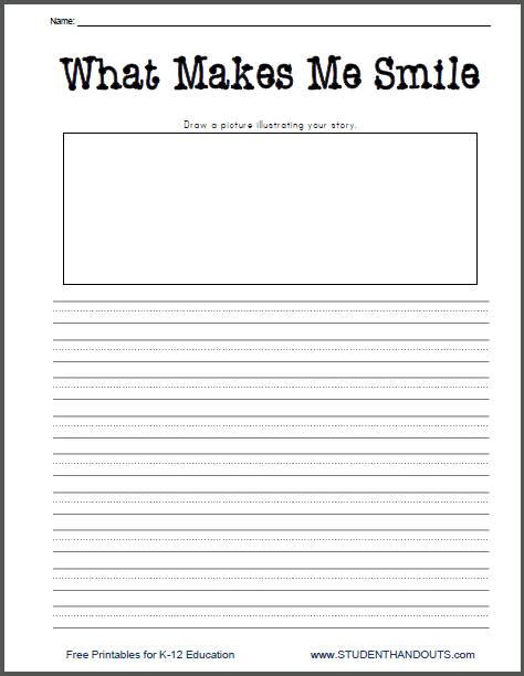 What Makes Me Smile Free Printable K-2 Lined Writing Prompt Worksheet for Little Kids