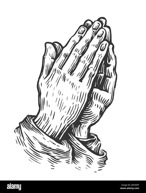 Praying hands. Two hands in prayer pose. Worship, pray symbol. Sketch vintage illustration Stock ...