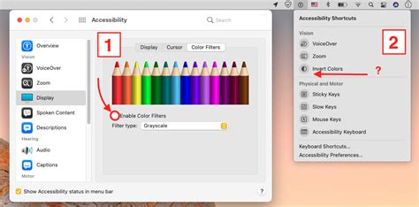 macos - How to use Accessibility Shortcuts for enabling Display Color ...