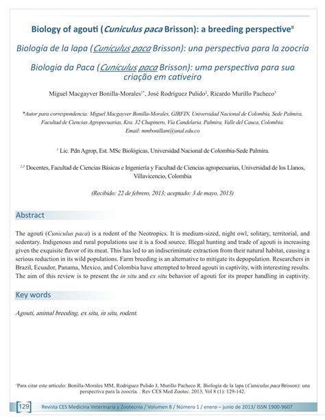 (PDF) Biology of agouti (Cuniculus paca Brisson): a breeding perspective