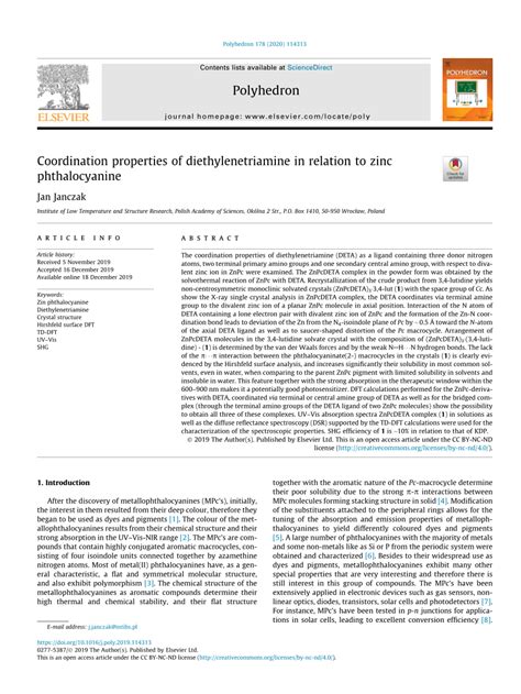 (PDF) Coordination properties of diethylenetriamine in relation to zinc ...