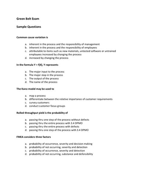 Exam Sample Questions — The Continuous Improvement Institute