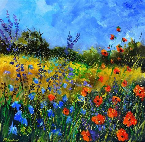 Flowers Painting - Summer Field Flowers by Pol Ledent | Poppy flower painting, Scenery paintings ...