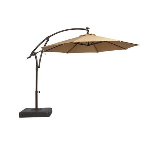 Hampton Bay 11 ft. Offset LED Patio Umbrella in Tan-YJAF052-TAN - The Home Depot