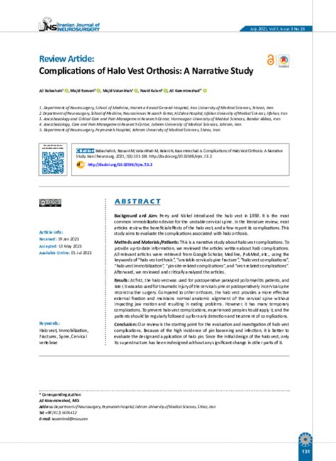 (PDF) Complications of Halo Vest Orthosis: A Narrative Study | navid ...