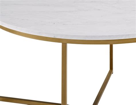 36 Inch Coffee Table w/ X-Base - Marble/Gold at Futonland