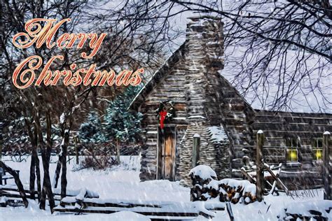 Snowy Winter Log Cabin Christmas Card — Stock Photo © Mshake #39007569