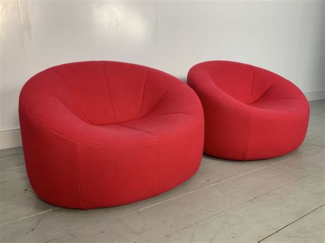 RRP £3500 - Rare Superb Pair of Ligne Roset "Pumpkin" Armchairs in Red ...