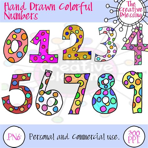 Hand Drawn Doodle Colorful Number Clip Art PNG Images Instant Download ...