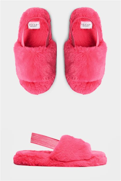 Pink Vegan Fur Slingback Slippers In Regular Fit | Long Tall Sally