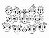 Printable Cute Sugar Skulls Coloring Page sketch template