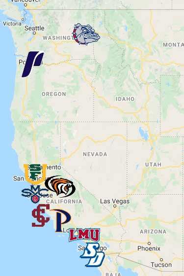 West Coast Conference Map | Teams | Logos