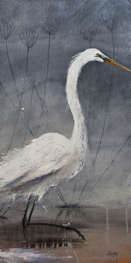 Great White Heron Original Art Painting by Gray Artus - Pixels