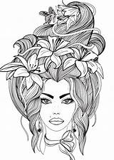 Portrait Of A Girl With Lily Flowers And Butterfly In Her Long Hair  sketch template