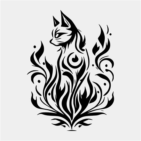 Set Flaming cat on White Background. Tribal Stencil Tattoo Design ...